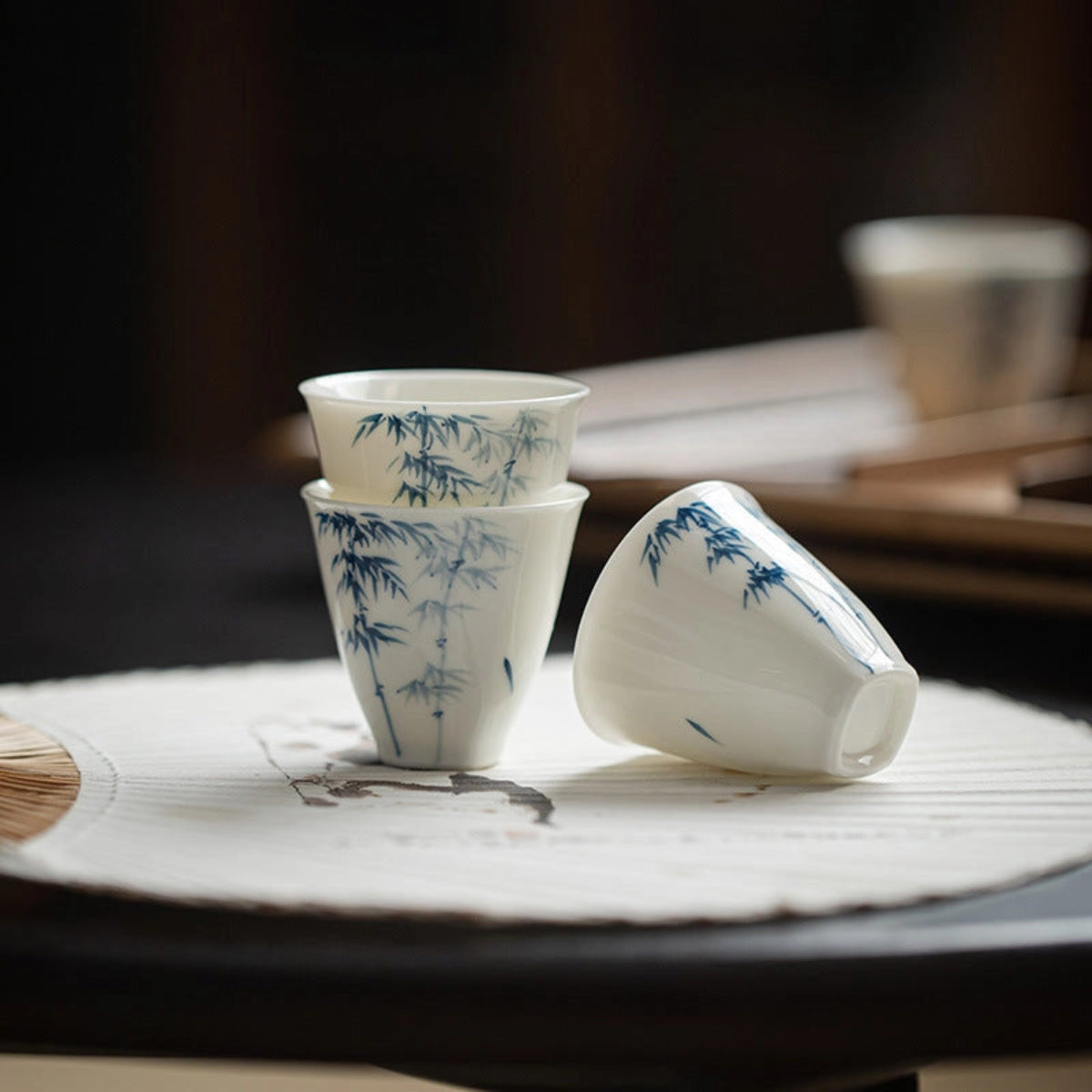 Celadon Blue & White Bamboo Teacup