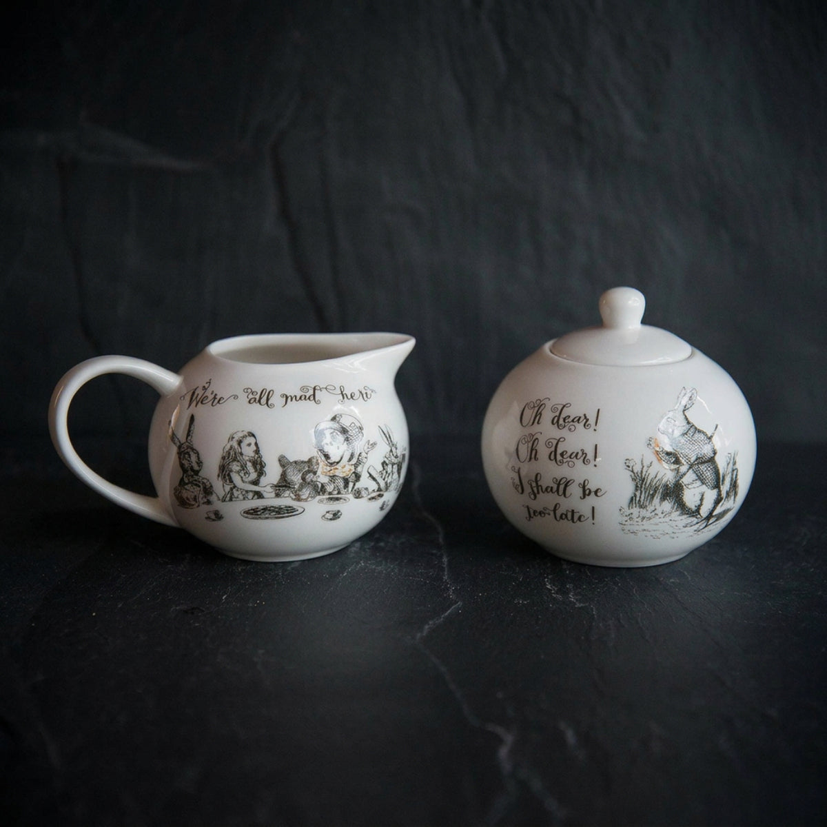 Alice In Wonderland Sugar Bowl And Creamer