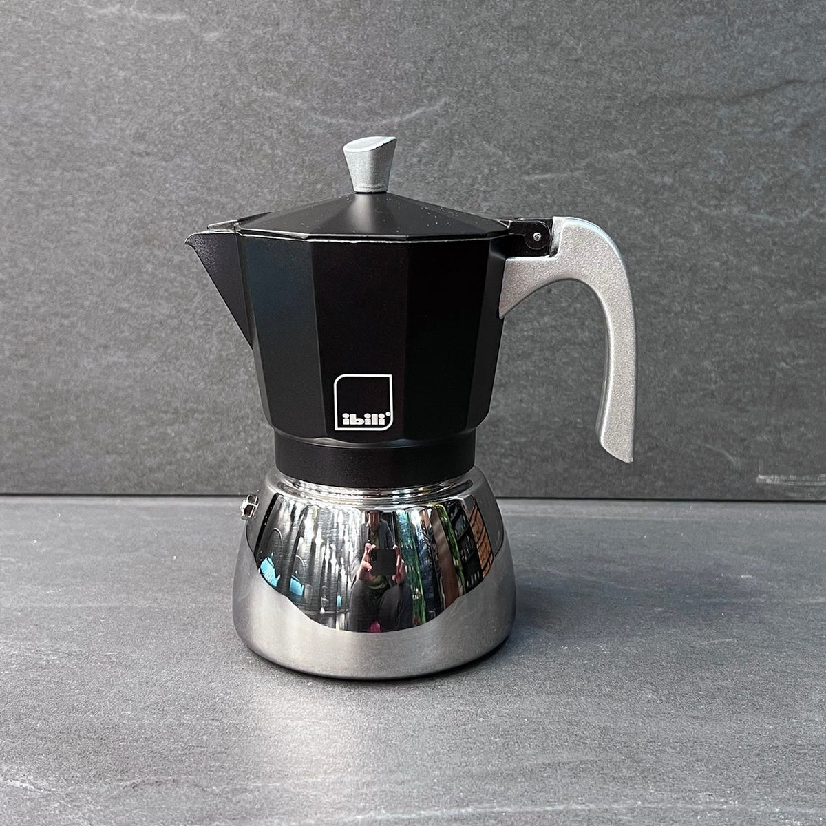 Black 6 Cup Elba Steel and Aluminium Espresso Maker
