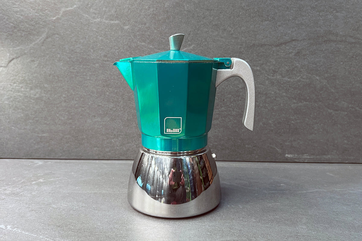 Green 9 Cup Elba Steel and Aluminium Espresso Maker