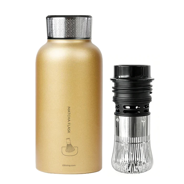 Matcha Lover Flask with Built-In Whisk - Gold