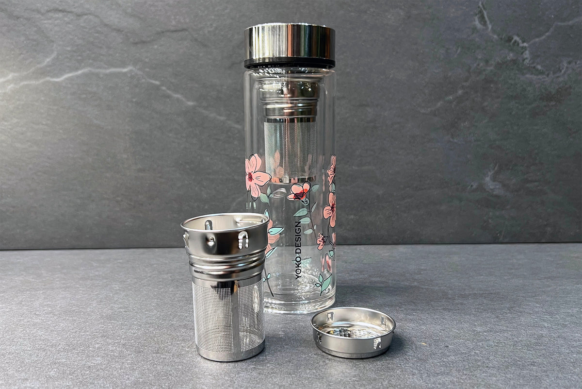 Pink Flower Glass Thermos Tea Infuser 350ml