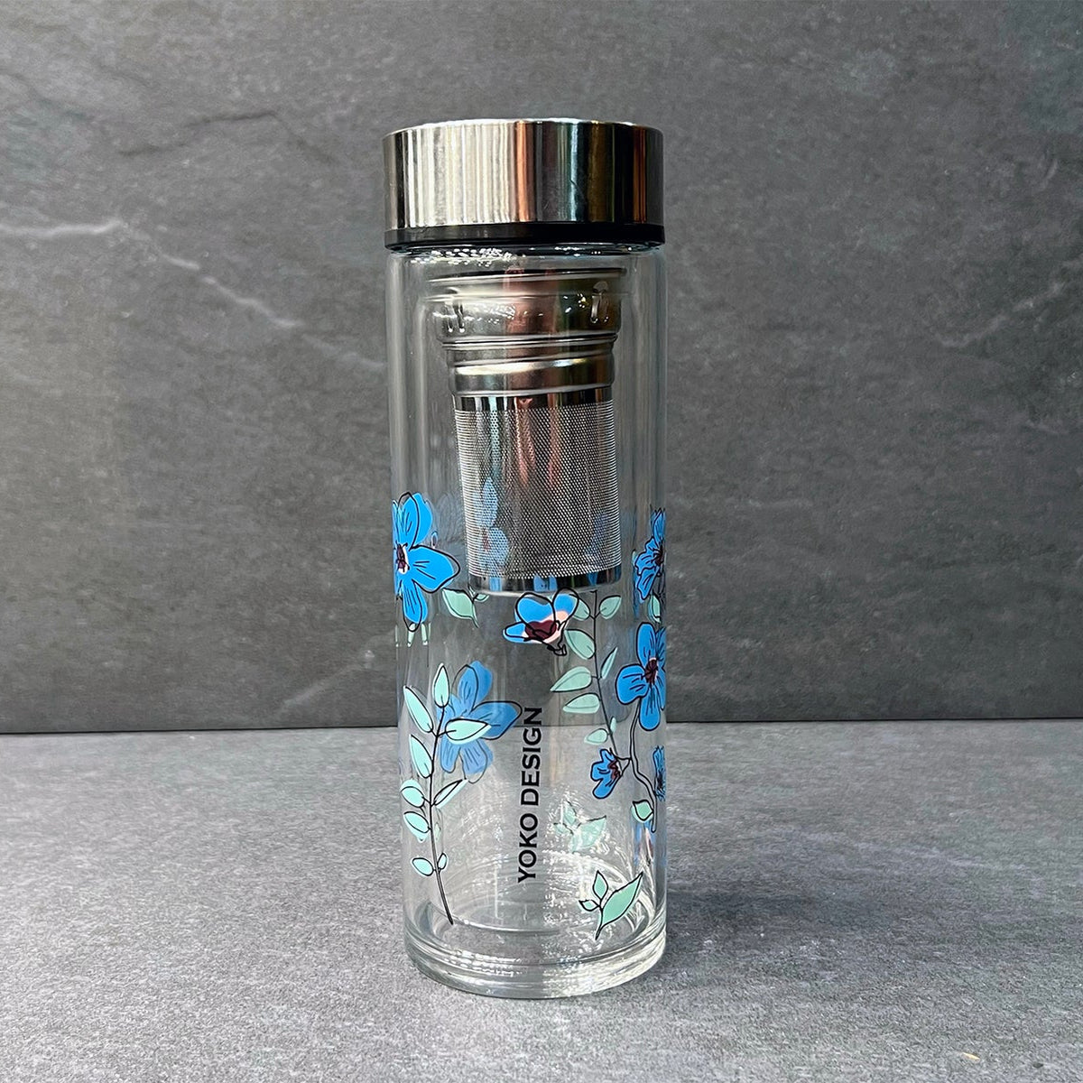 Blue Flower Glass Thermos Tea Infuser 350ml