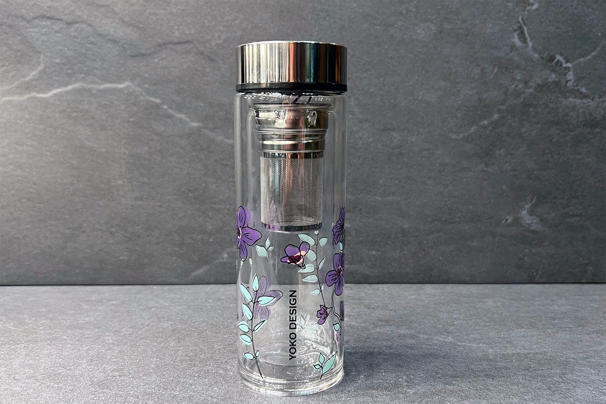 Purple Flower Glass Thermos Tea Infuser 350ml