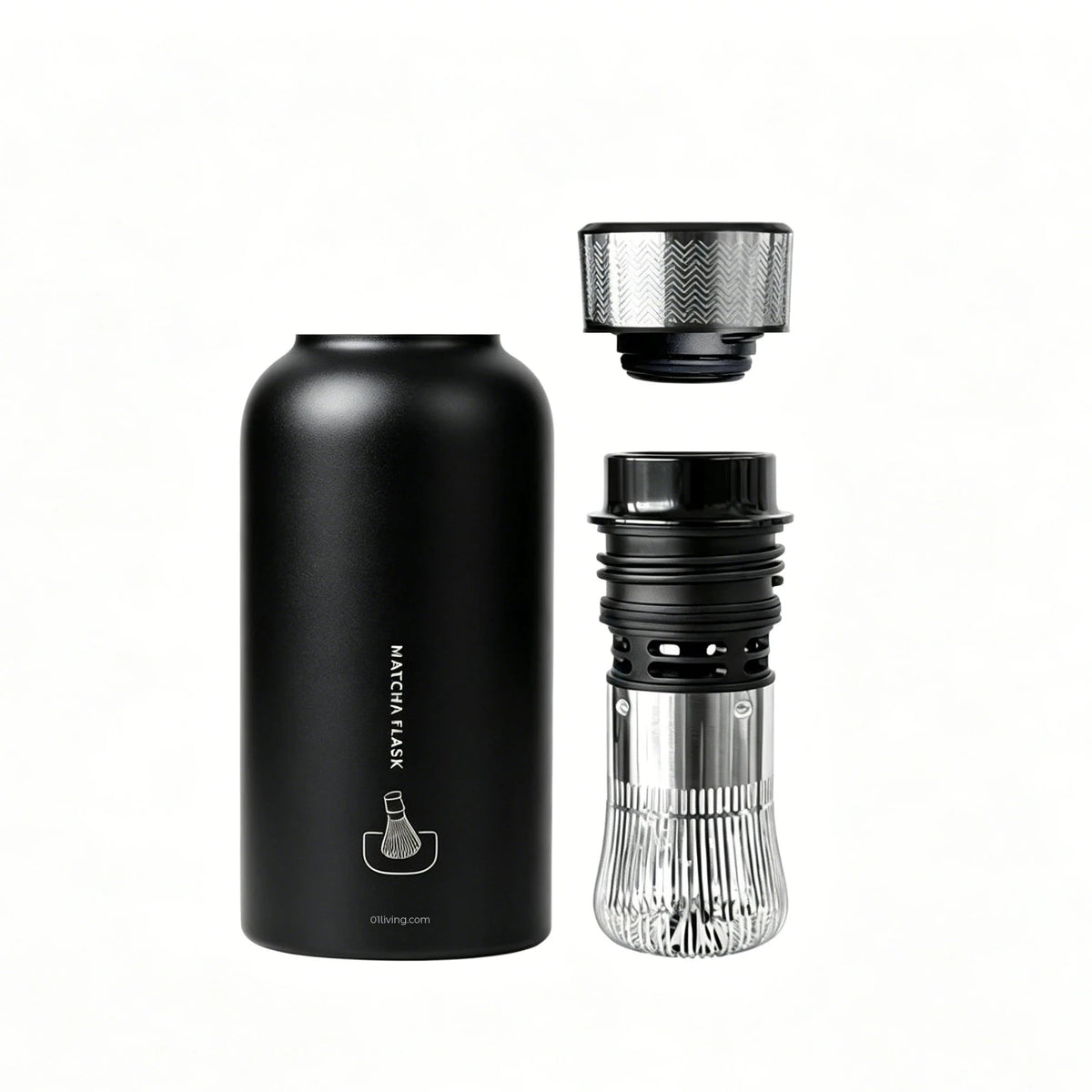 Matcha Lover Flask with Built-In Whisk - Black