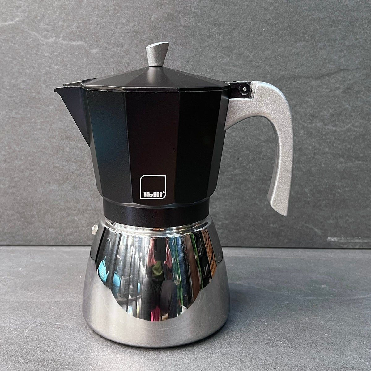Black 12 Cup Elba Steel and Aluminium Espresso Maker