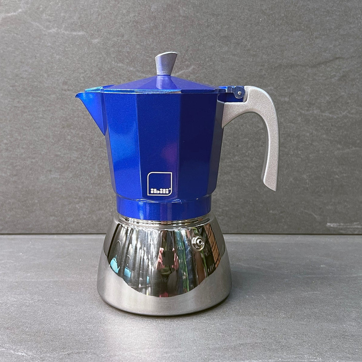 Blue 9 Cup Elba Steel and Aluminium Espresso Maker