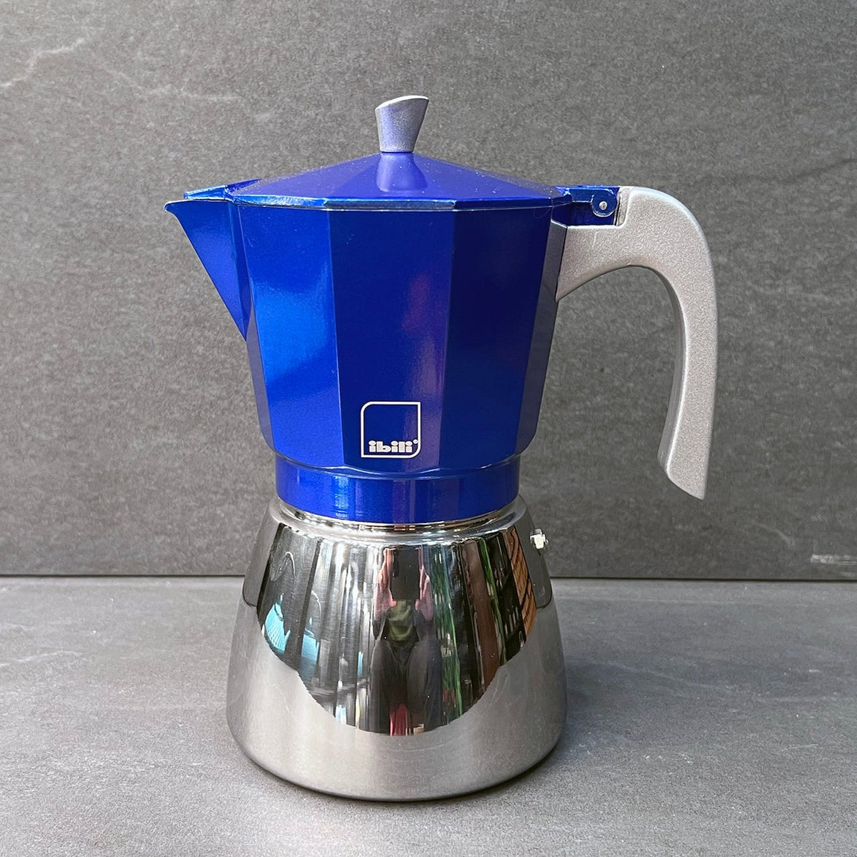 Blue 12 Cup Elba Steel and Aluminium Espresso Maker