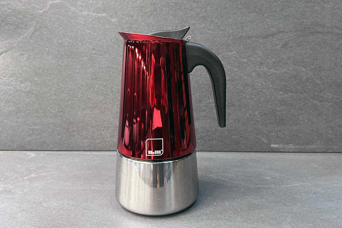 Red Moka Stainless Steel Espresso Maker 10-Cup