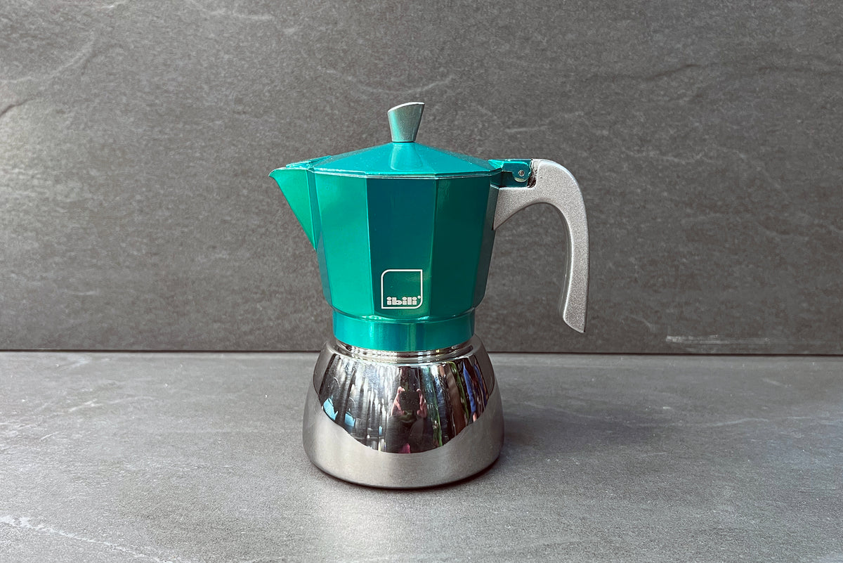 Green 6 Cup Elba Steel and Aluminium Espresso Maker