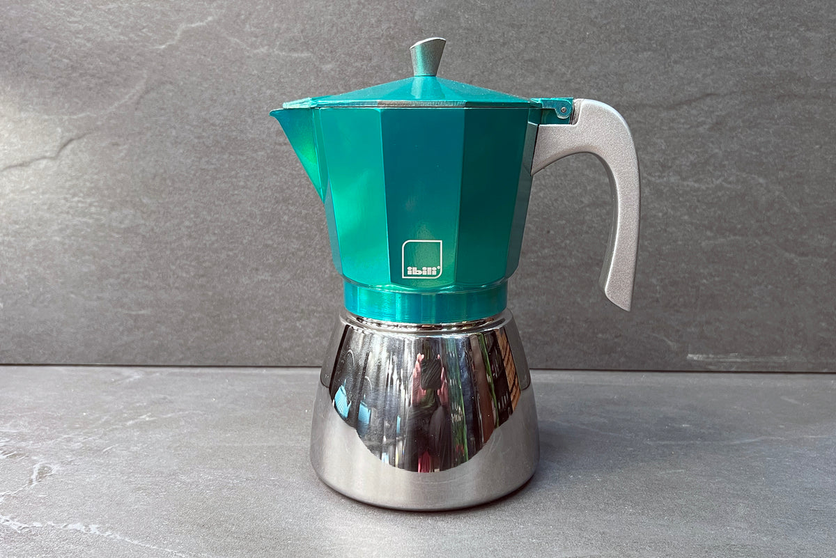 Green 12 Cup Elba Steel and Aluminium Espresso Maker