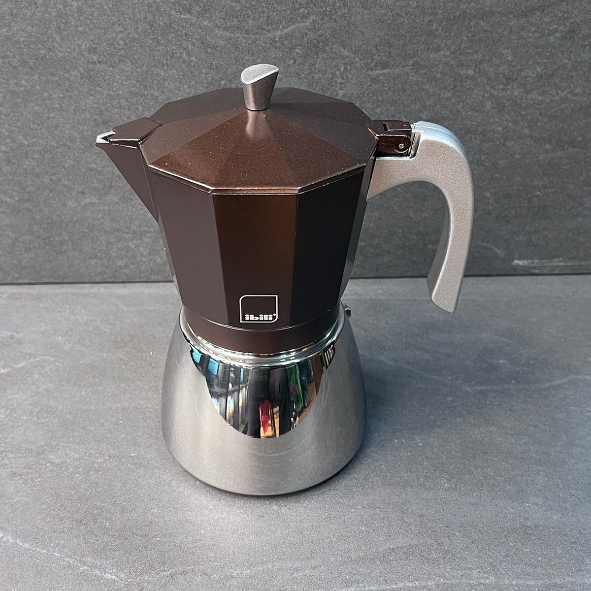 Brown 12 Cup Elba Steel and Aluminium Espresso Maker