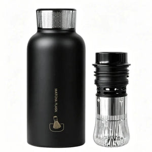 Matcha Lover Flask with Built-In Whisk - Black