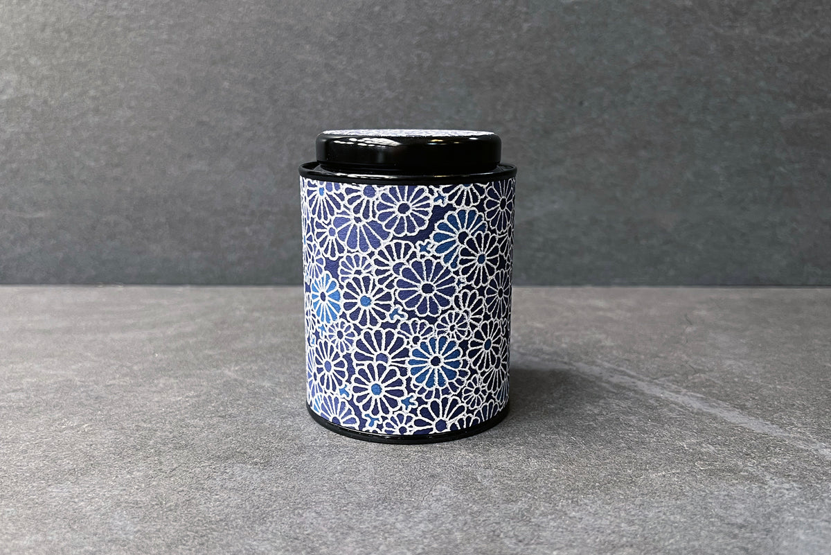 Yusei Blue Flower Japanese Washi Tea Caddy 100g