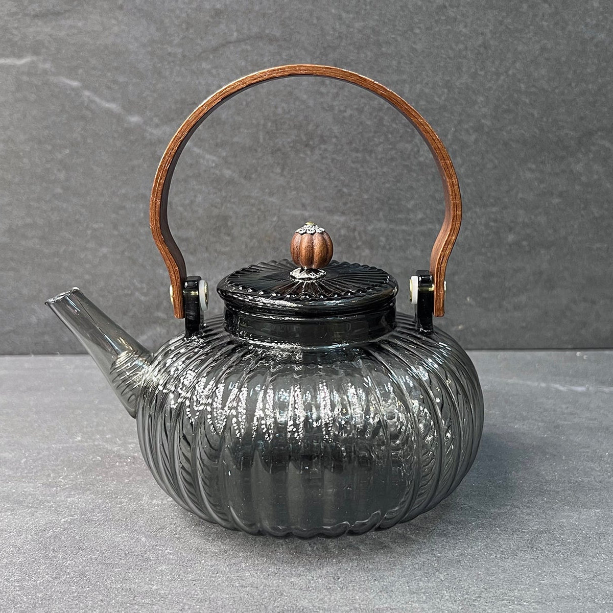 Charcoal Pearl Ribbed Glass Infuser Teapot 950ml