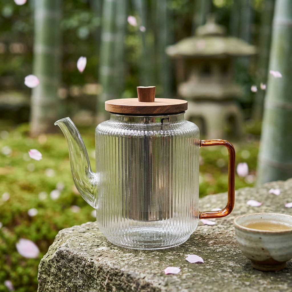 Karl Ribbed Glass Infuser Teapot Amber 1.2L