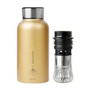 Matcha Lover Flask with Built-In Whisk - Gold