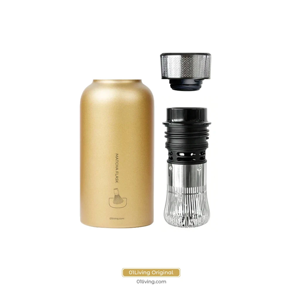 Matcha Lover Flask with Built-In Whisk - Gold