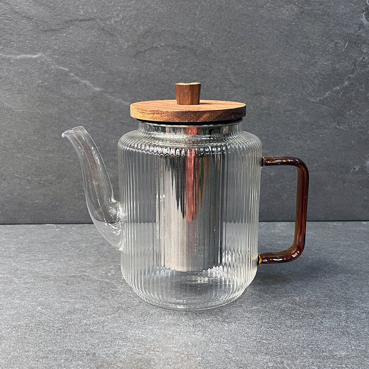 Karl Ribbed Glass Infuser Teapot Amber 1.2L