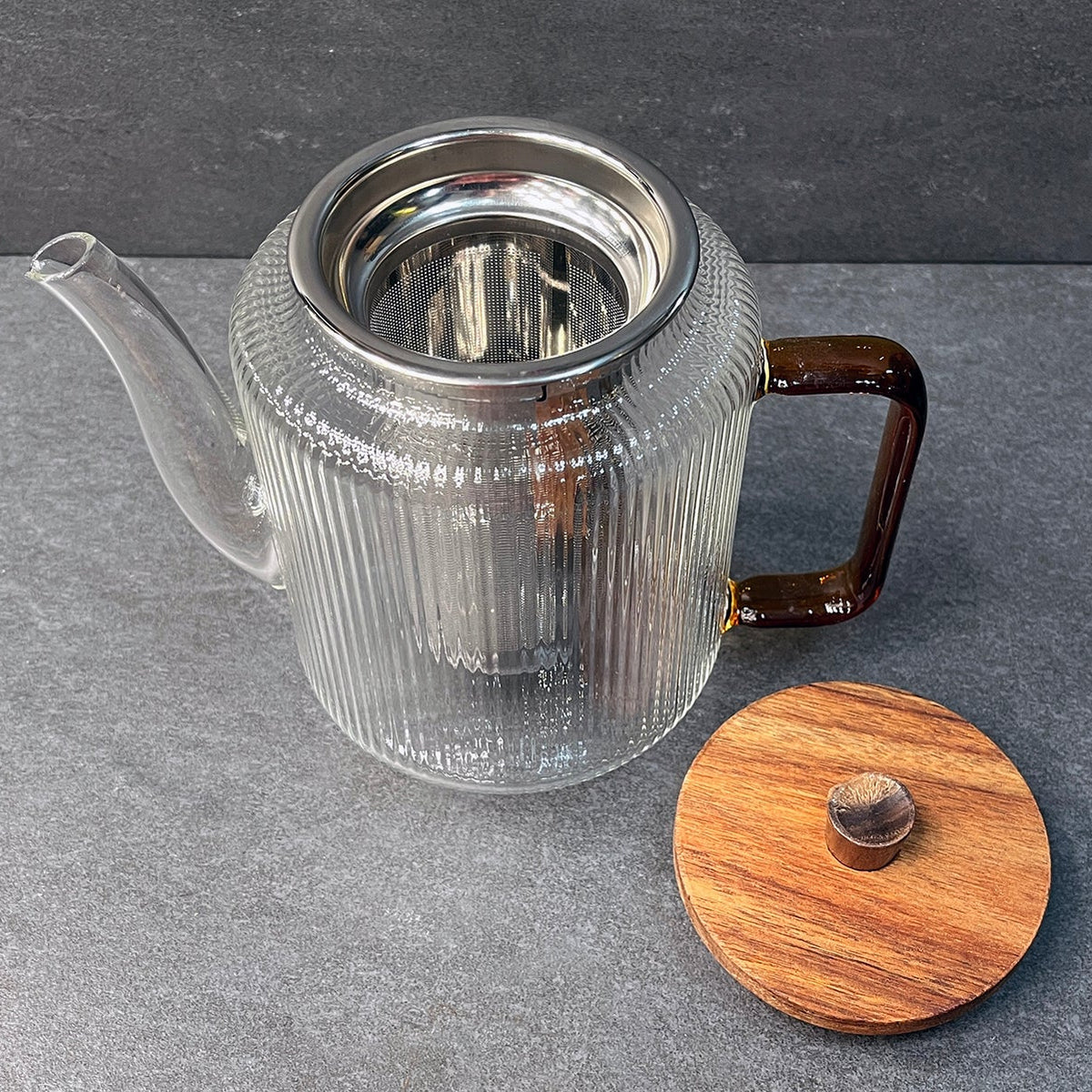 Karl Ribbed Glass Infuser Teapot Amber 1.2L