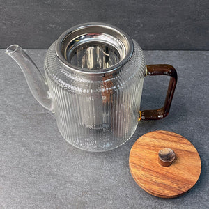 Karl Ribbed Glass Infuser Teapot Amber 1.2L