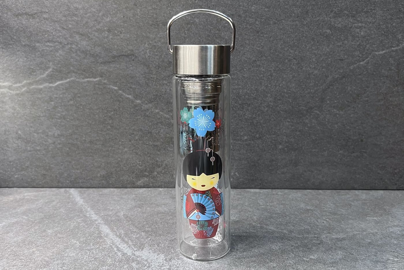 Red Geisha Glass Infuser Tea Flask with Sleeve