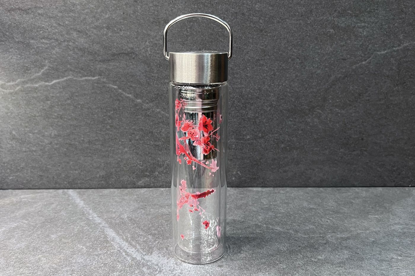 Cherry Blossom Glass Infuser Tea Flask with Sleeve