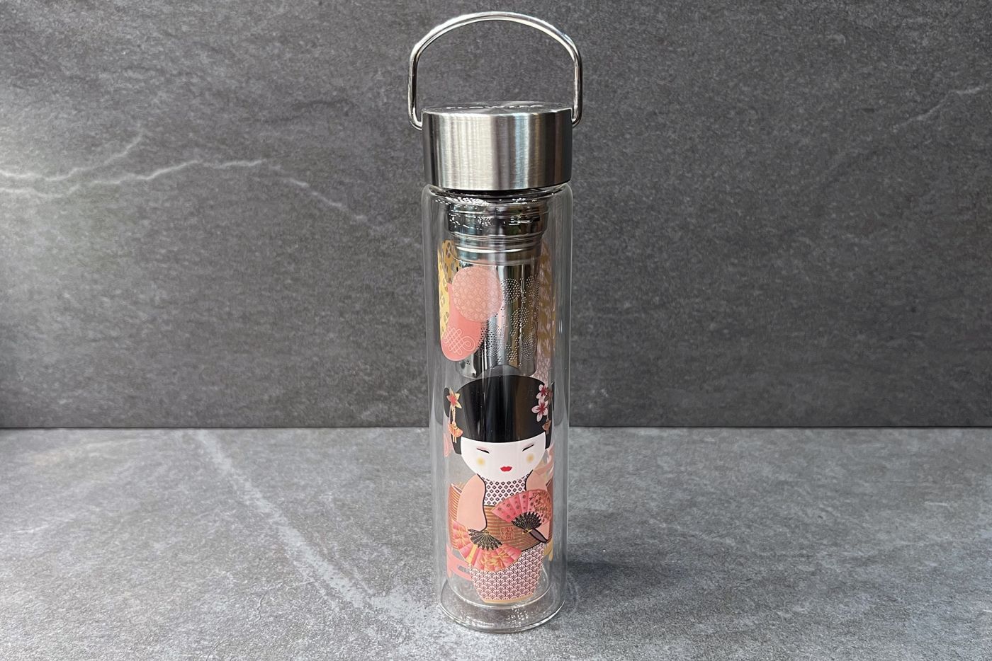 Rose Geisha Glass Infuser Tea Flask with Sleeve