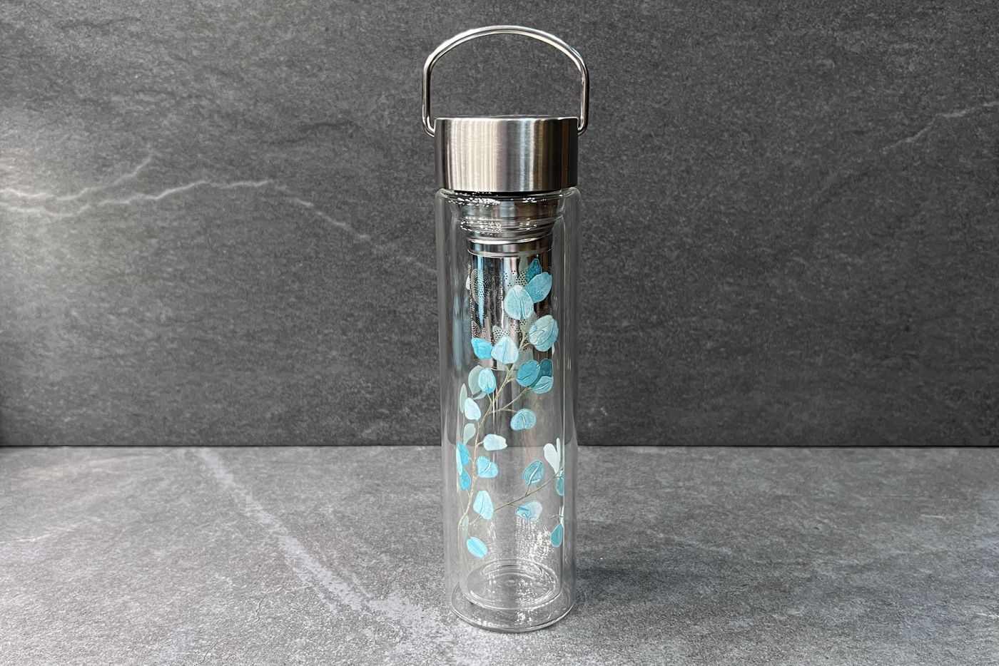 Eucalyptus Glass Infuser Tea Flask with Sleeve