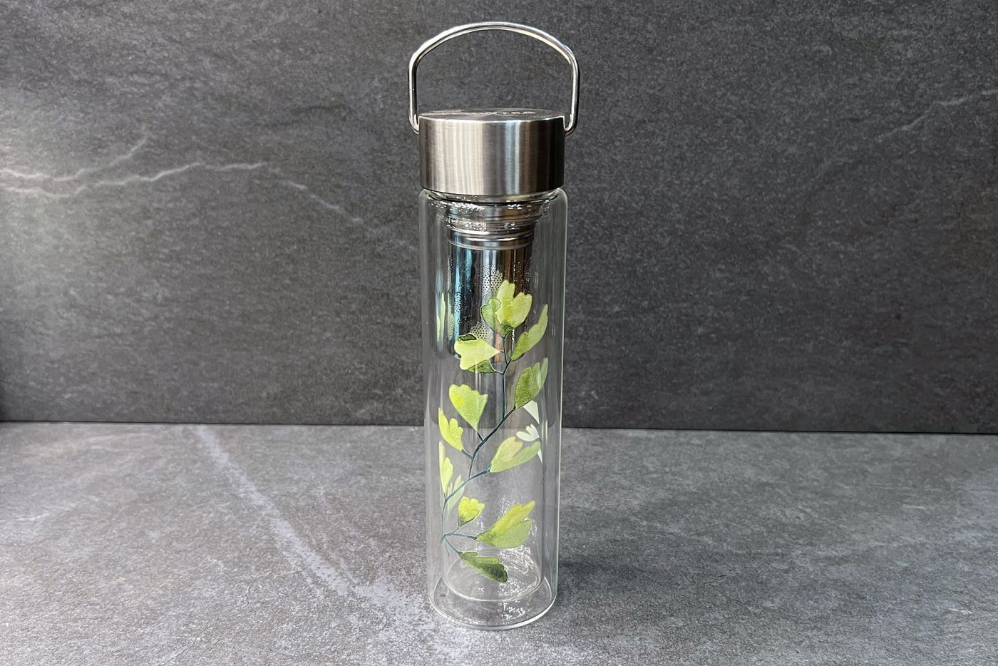 Gingko Glass Infuser Tea Flask with Sleeve