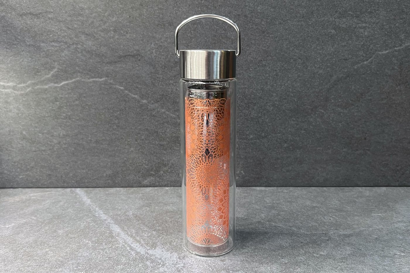 Mandala Glass Infuser Tea Flask with Sleeve