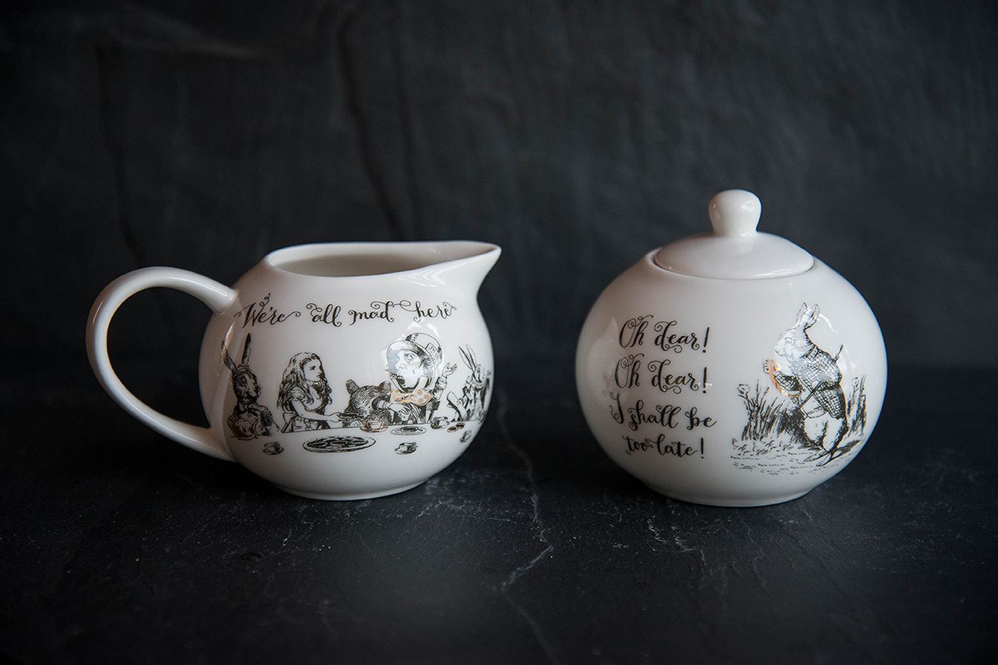 Alice In Wonderland Sugar Bowl And Creamer