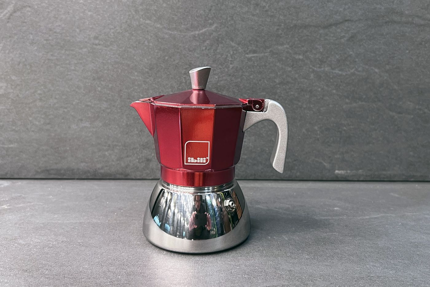 Red 3 Cup Elba Steel and Aluminium Espresso Maker