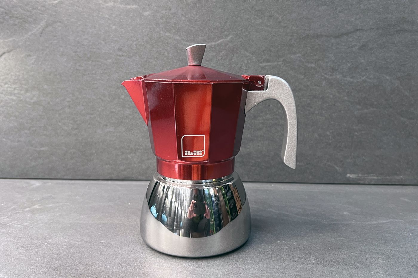 Red 6 Cup Elba Steel and Aluminium Espresso Maker