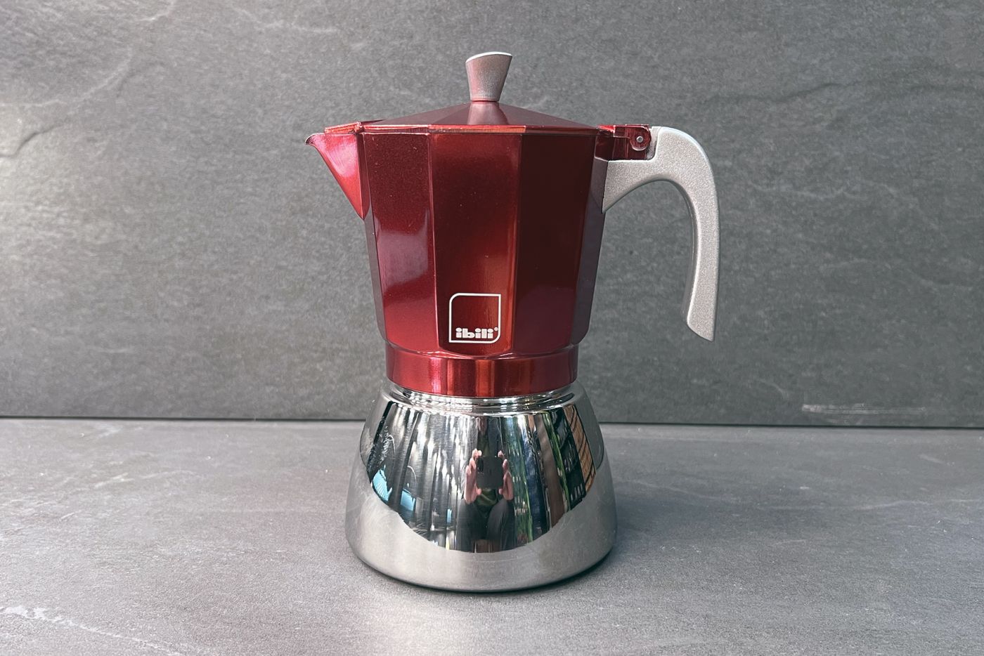 Red 9 Cup Elba Steel and Aluminium Espresso Maker