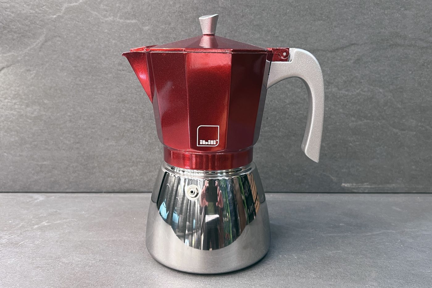 Red 12 Cup Elba Steel and Aluminium Espresso Maker