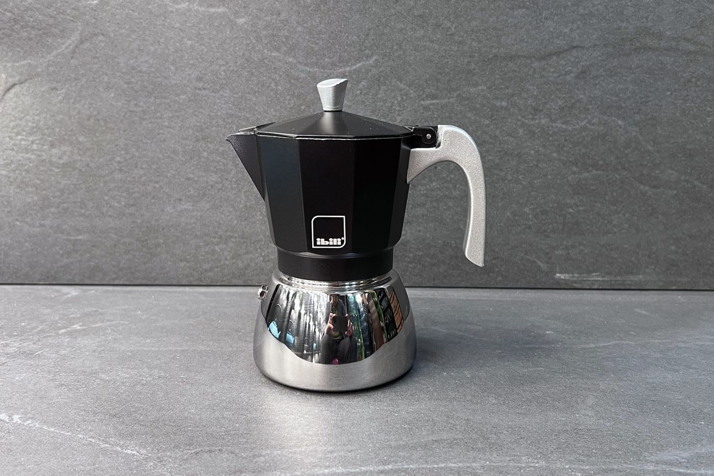 Black 6 Cup Elba Steel and Aluminium Espresso Maker