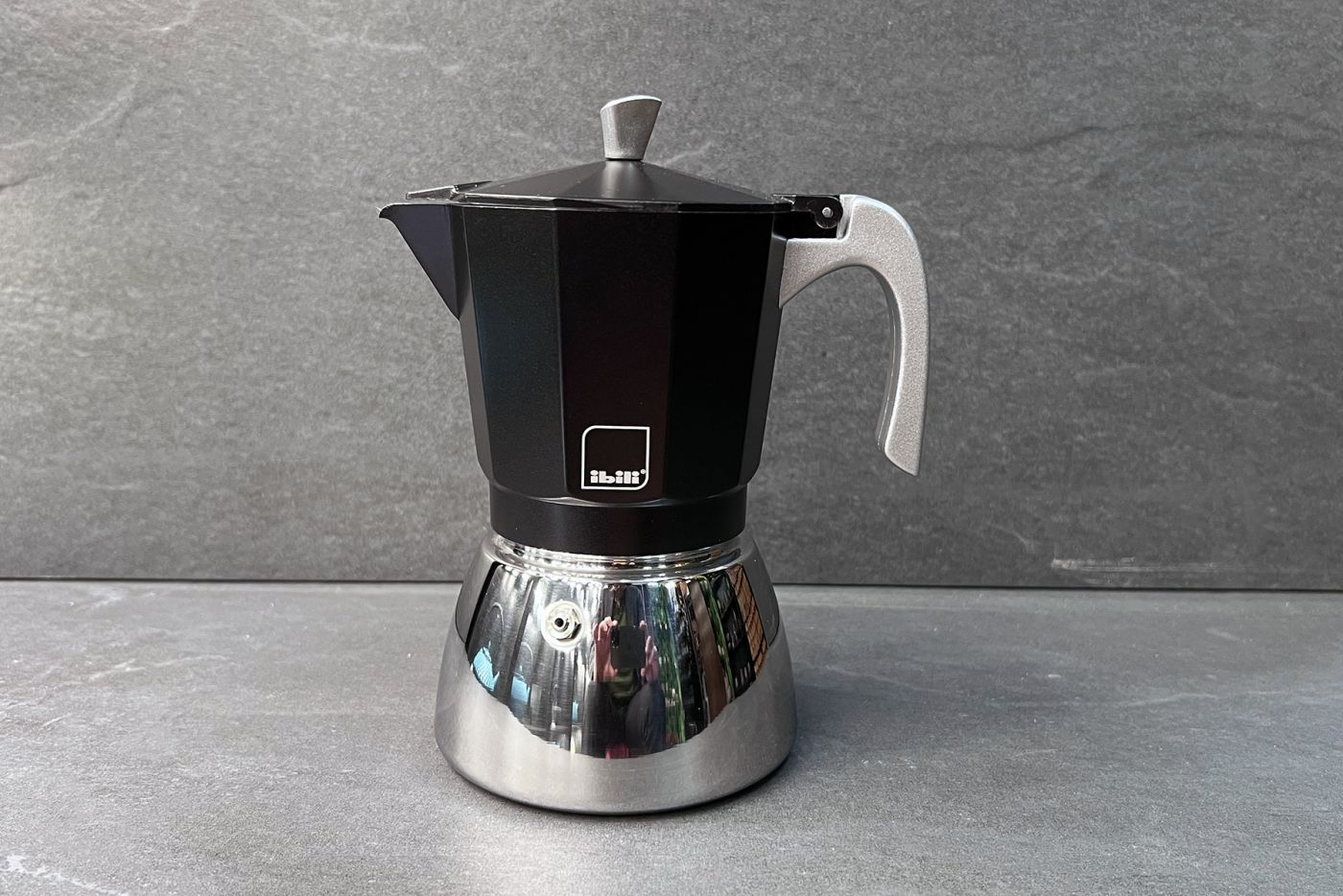 Black 9 Cup Elba Steel and Aluminium Espresso Maker