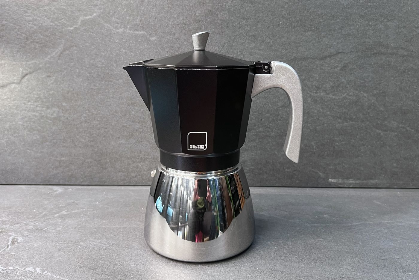 Black 12 Cup Elba Steel and Aluminium Espresso Maker