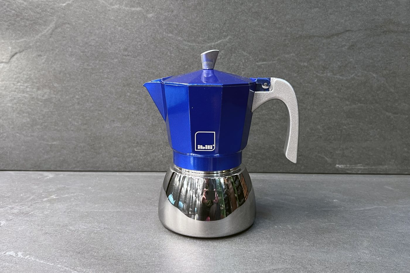 Blue 6 Cup Elba Steel and Aluminium Espresso Maker