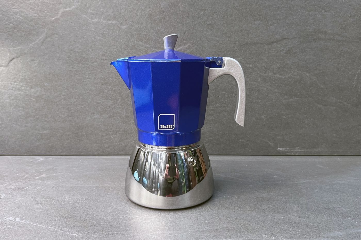 Blue 9 Cup Elba Steel and Aluminium Espresso Maker