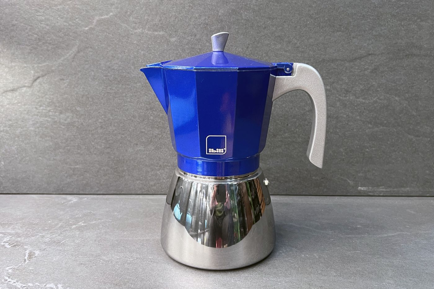 Blue 12 Cup Elba Steel and Aluminium Espresso Maker