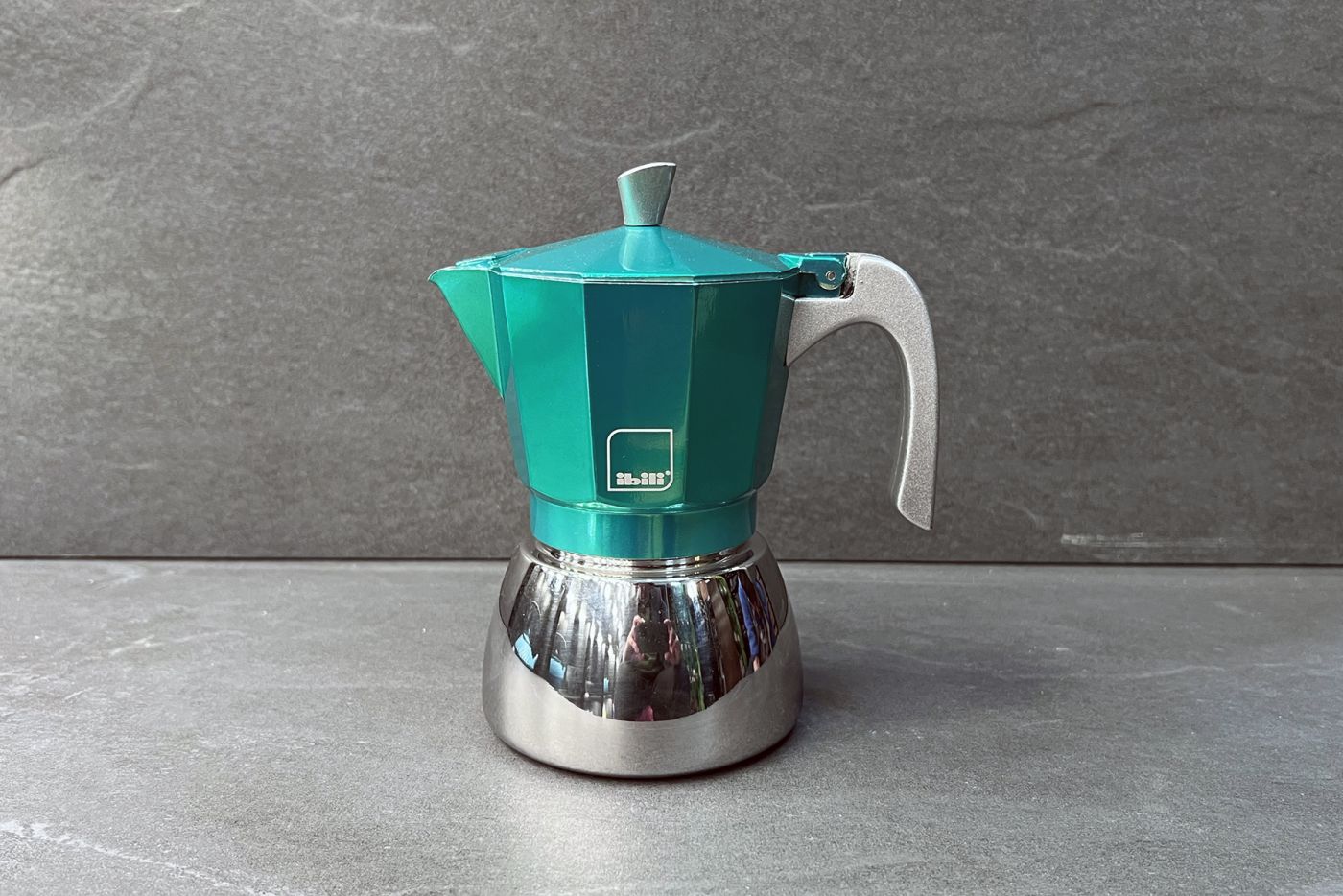 Green 6 Cup Elba Steel and Aluminium Espresso Maker