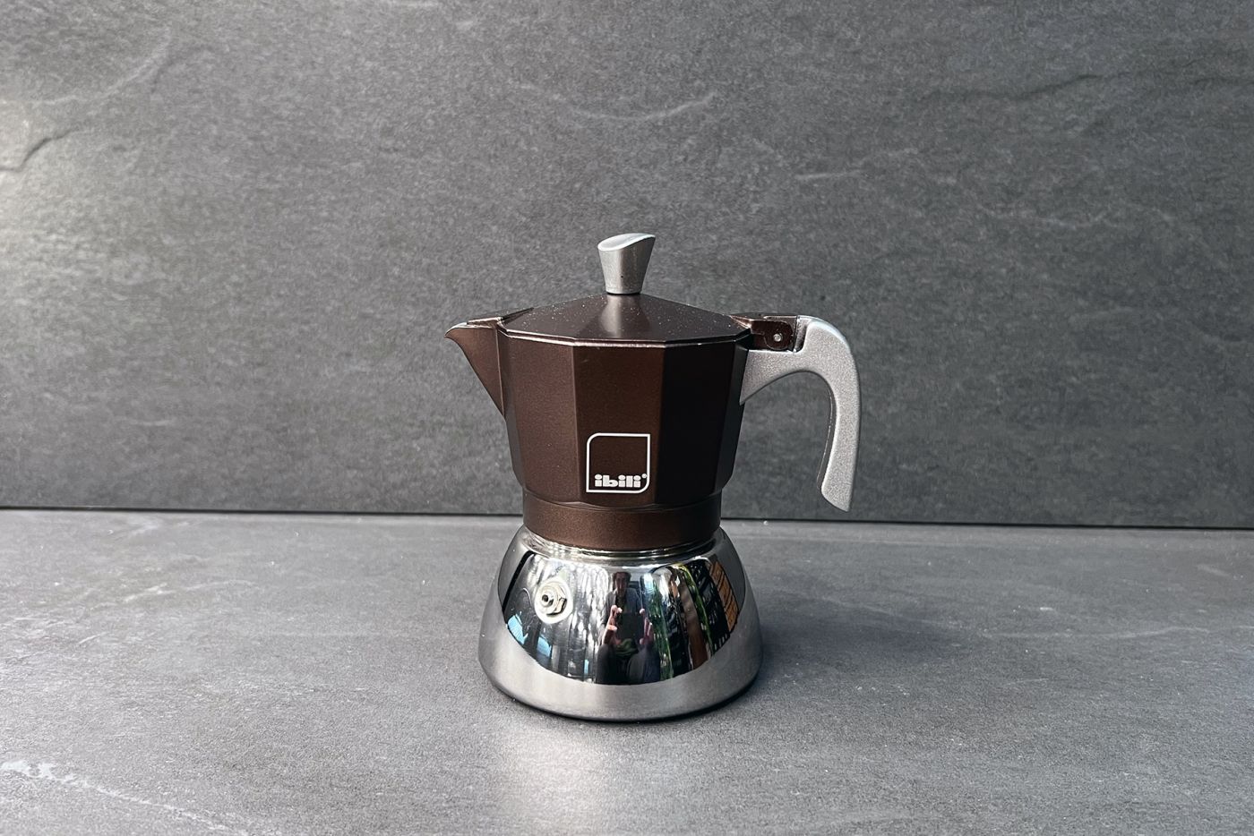 Brown 3 Cup Elba Steel and Aluminium Espresso Maker