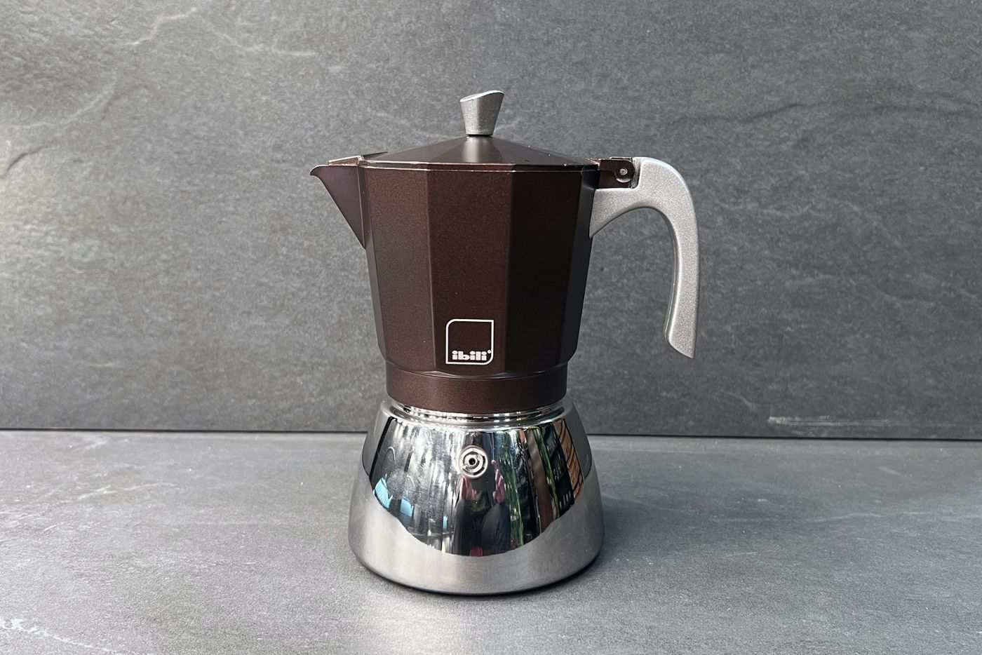 Brown 9 Cup Elba Steel and Aluminium Espresso Maker