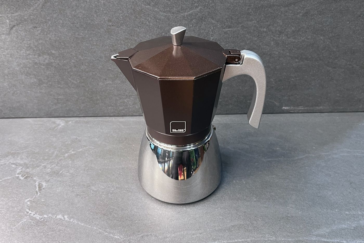 Brown 12 Cup Elba Steel and Aluminium Espresso Maker