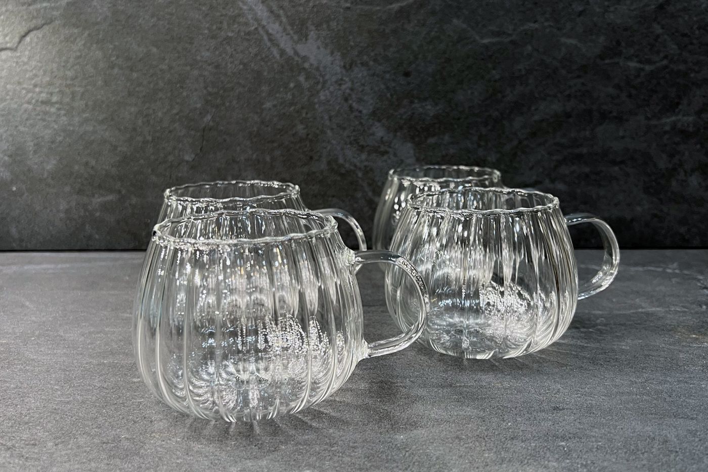 Fluted Glass Tea Cups Set of 4