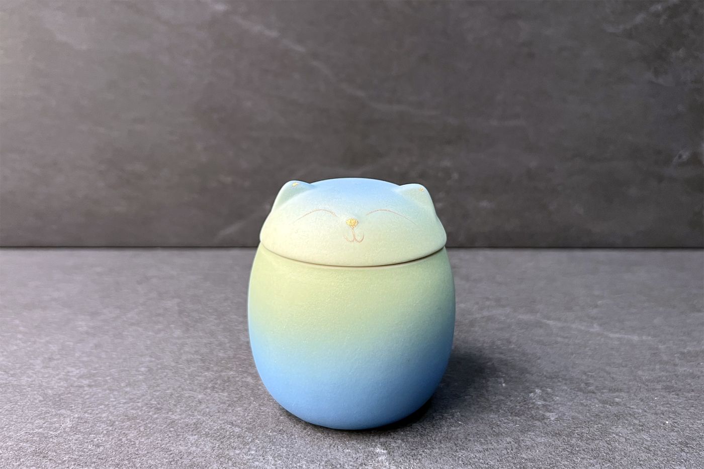 Lucky Blue Green Cat Tea Caddy