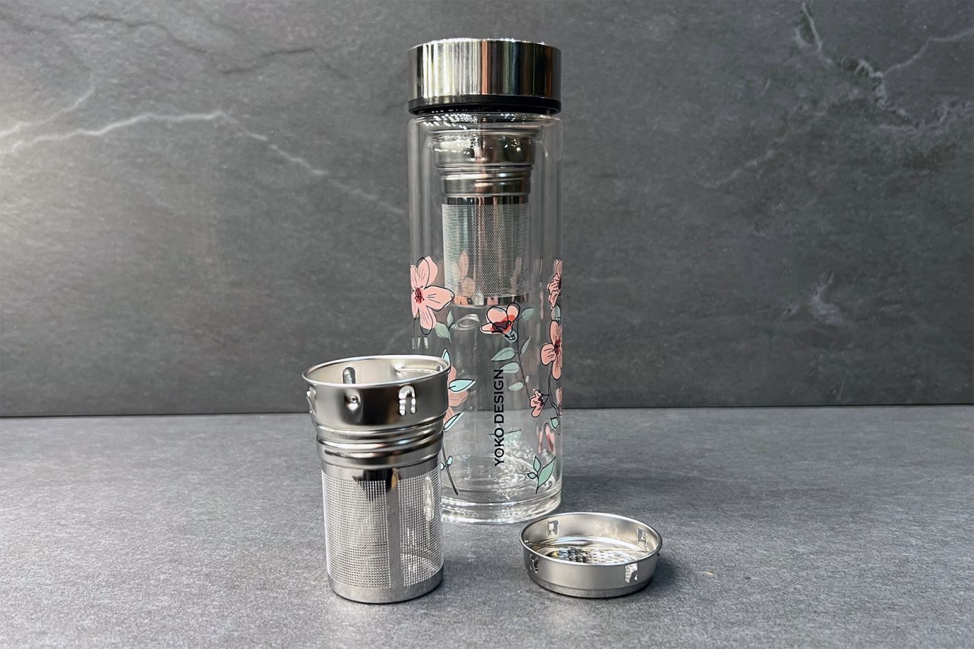 Pink Flower Glass Thermos Tea Infuser 350ml