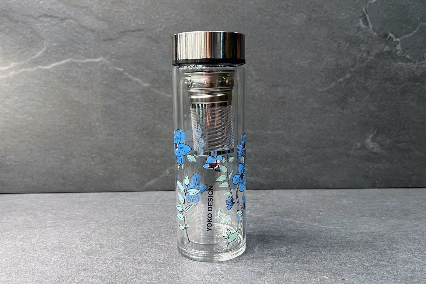 Blue Flower Glass Thermos Tea Infuser 350ml